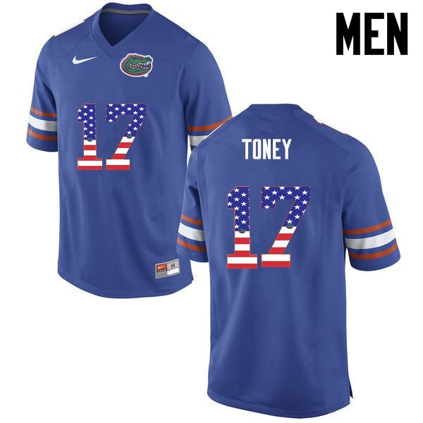 NCAA Florida Gators Kadarius Toney Men's #17 USA Flag Fashion Nike Blue Stitched Authentic College Football Jersey XUI6064CW